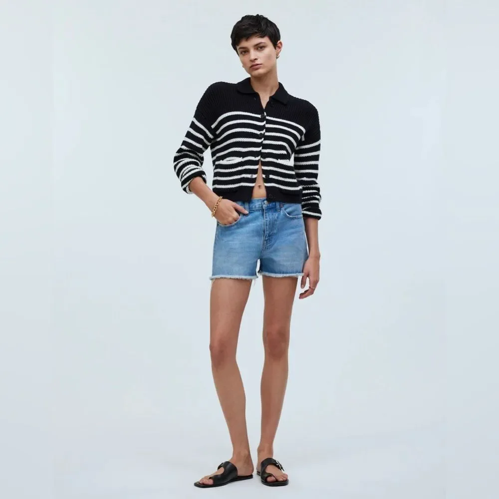 Madewell Relaxed Mid-Length Denim Shorts in Bonavie Wash Raw-Hem Edition Size 28